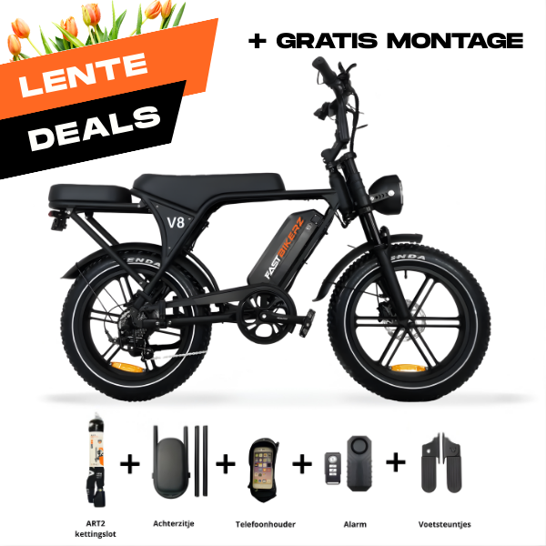 Fatbike COMBIDEAL - Ouxi V8 6.0 (C80) Zwart + achterzitje + voetsteuntjes + Alarm + Slot + Telefoonhouder