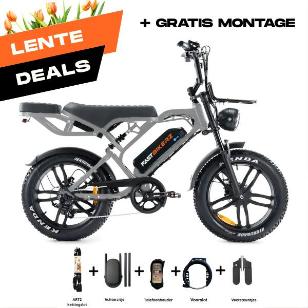 Fatbike COMBIDEAL - FastBikerz V20PRO 9.0 Nardo Grey + Achterzitje + Voetsteuntjes + Voorslot + Slot + Telefoonhouder