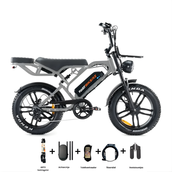 Fatbike COMBIDEAL - FastBikerz V20PRO 9.0 Nardo Grey + Achterzitje + Voetsteuntjes + Voorslot + Slot + Telefoonhouder