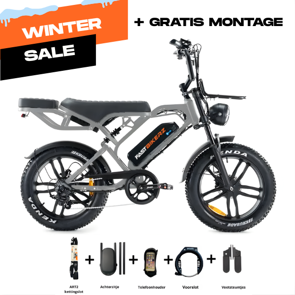 Fatbike COMBIDEAL - FastBikerz V20PRO 9.0 Nardo Grey + Achterzitje + Voetsteuntjes + Voorslot + Slot + Telefoonhouder