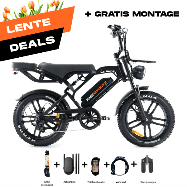 Fatbike COMBIDEAL - FastBikerz V20PRO 9.0 Zwart + Achterzitje + Voetsteuntjes + Voorslot + Slot + Telefoonhouder