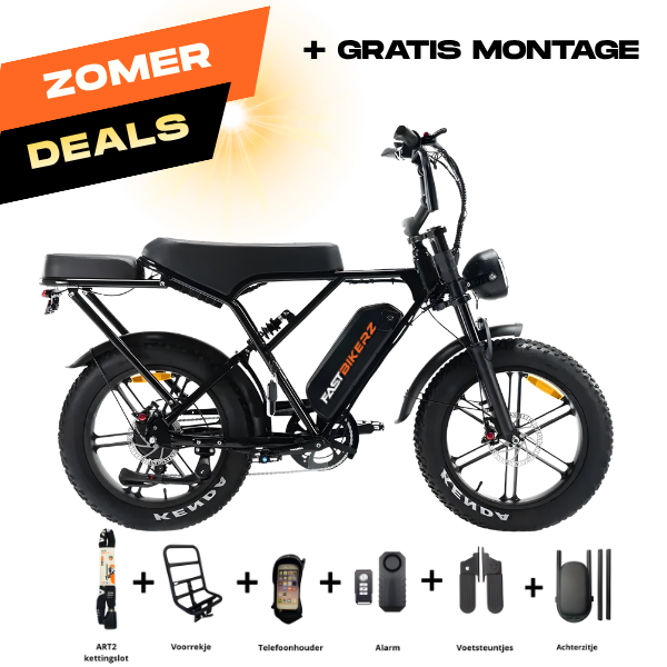 Fatbike COMBIDEAL - Ouxi H9 Zwart + achterzitje + voetsteuntjes + Alarm + Slot + Telefoonhouder