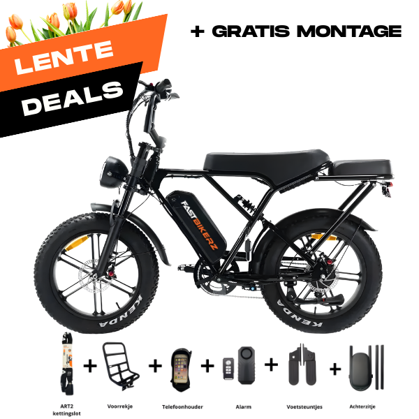 Fatbike COMBIDEAL - Ouxi H9 Zwart + achterzitje + voetsteuntjes + Alarm + Slot + Telefoonhouder
