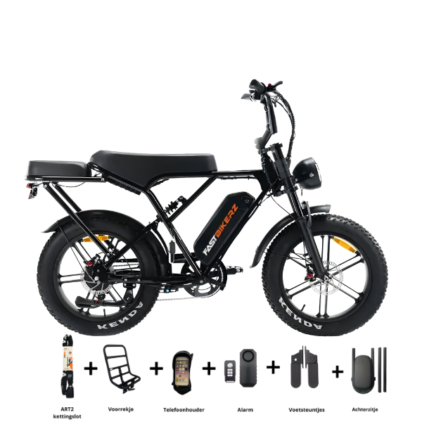Fatbike COMBIDEAL - Ouxi H9 Zwart + achterzitje + voetsteuntjes + Alarm + Slot + Telefoonhouder