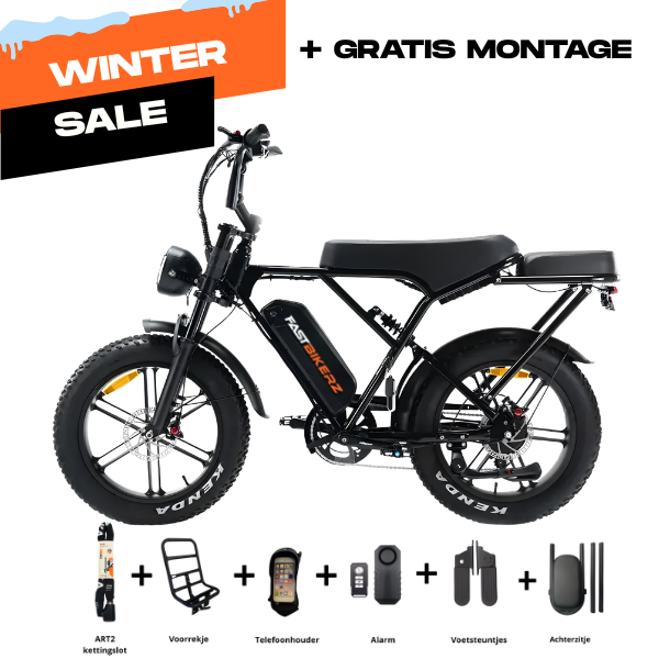 Fatbike COMBIDEAL - Ouxi H9 Zwart + achterzitje + voetsteuntjes + Alarm + Slot + Telefoonhouder