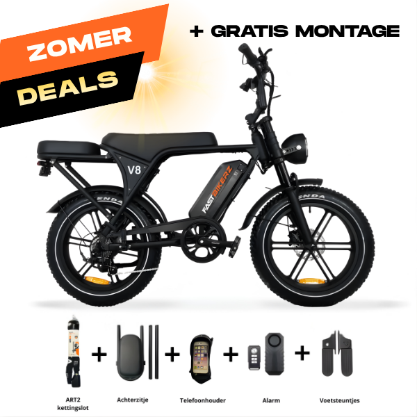 Fatbike COMBIDEAL - Ouxi V8 6.0 (C80) Zwart + achterzitje + voetsteuntjes + Alarm + Slot + Telefoonhouder