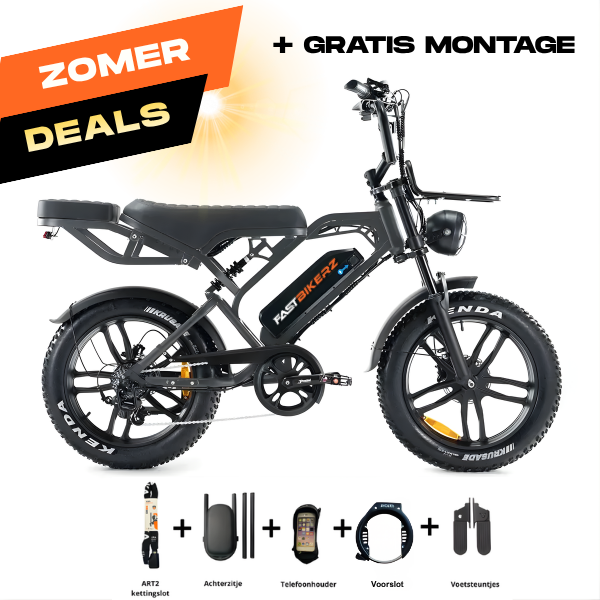 Fatbike COMBIDEAL - FastBikerz V20PRO 9.0 Dark Grey + Achterzitje + Voetsteuntjes + Voorslot + Slot + Telefoonhouder