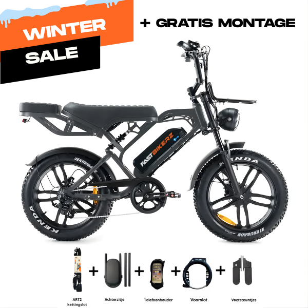 Fatbike COMBIDEAL - FastBikerz V20PRO 9.0 Dark Grey + Achterzitje + Voetsteuntjes + Voorslot + Slot + Telefoonhouder