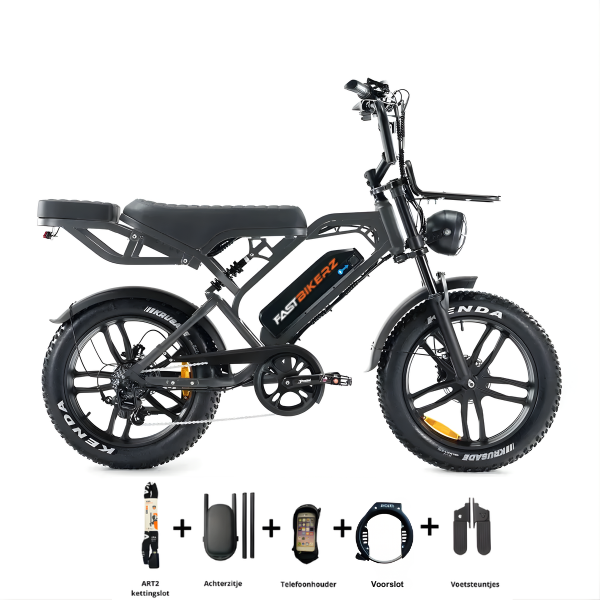 Fatbike COMBIDEAL - FastBikerz V20PRO 9.0 Dark Grey + Achterzitje + Voetsteuntjes + Voorslot + Slot + Telefoonhouder