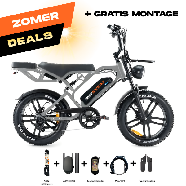 Fatbike COMBIDEAL - FastBikerz V20PRO 9.0 Nardo Grey + Achterzitje + Voetsteuntjes + Voorslot + Slot + Telefoonhouder