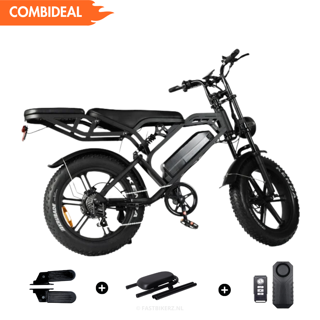 Fatbike COMBIDEAL - FastBikerz V20PRO 6.0 Zwart + Achterzitje + Voetsteuntjes + Alarm