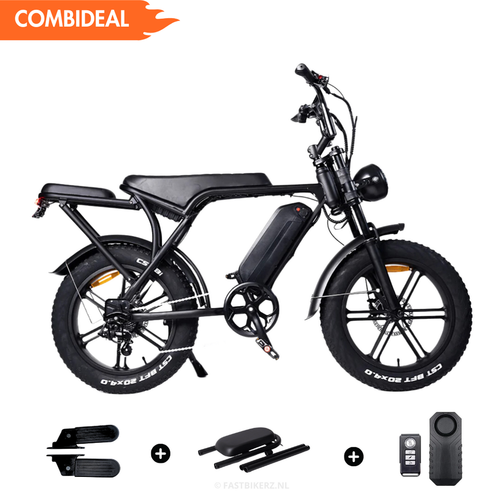 Fatbike COMBIDEAL - Ouxi V8 4.0 Zwart + achterzitje + voetsteuntjes + Alarm